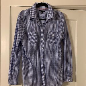 Blue and white gingham button down